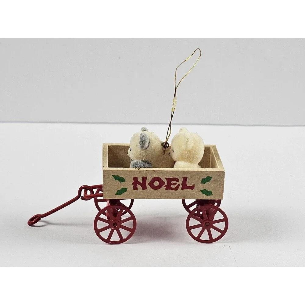 Vintage Avon Teddies in Wagon Christmas Tree Ornament - Holiday Decor